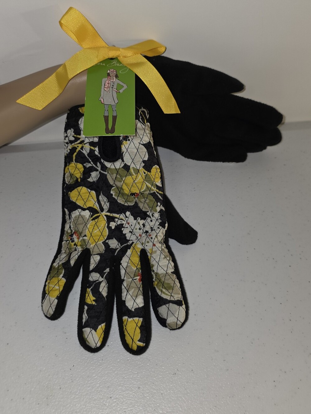 Vera Bradley Quilted Floral Gloves in Black and Yellow